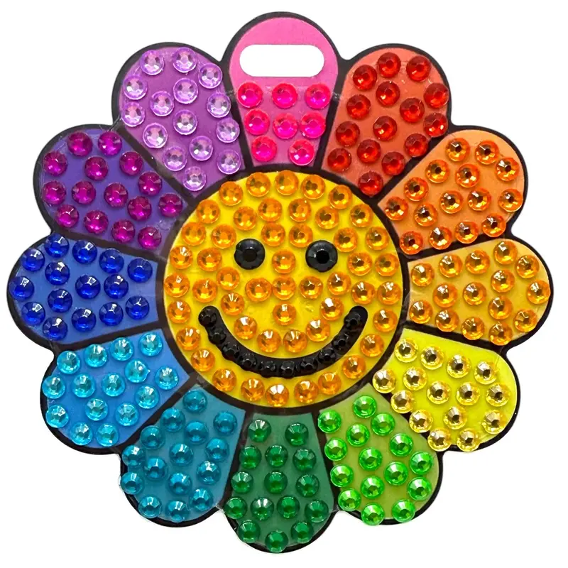 Stickerbeans Rainbow Daisy Sparkle Luggage Tag – 3.5" Diameter 1