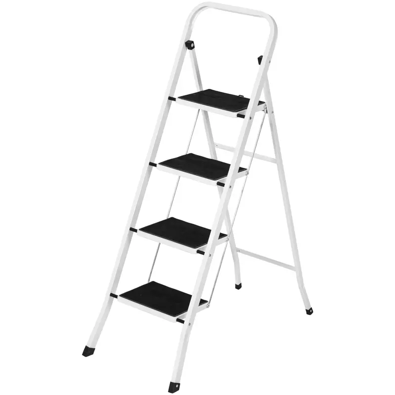 Sturdy Folding 4-Step Steel Ladder With Handrail, Wide Non-Slip Steps, 300-Lb Capacity 1