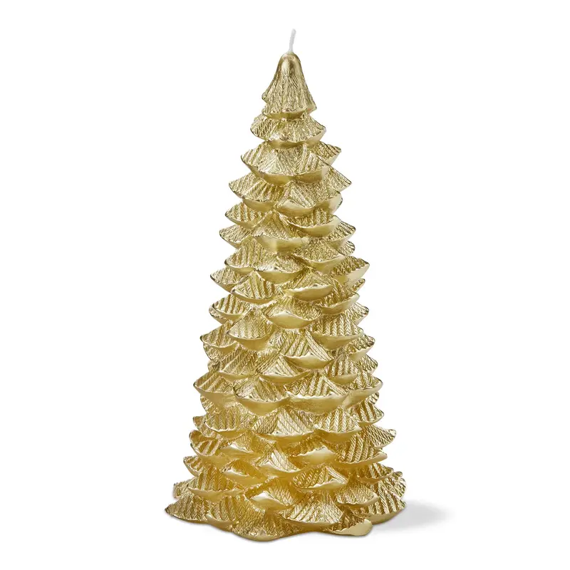 Tag Gold-Toned Fir Tree Pillar Candle – 8.5" Tall Statement Piece 1