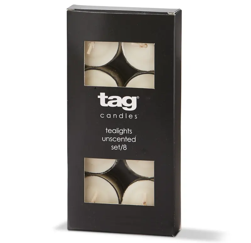 Tag Tea Light Candles In Ivory Wax – Set Of 8 Unscented Pillar Candles 1