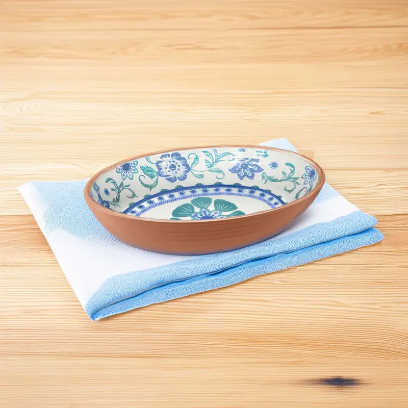 Tarhong Rio Turquoise Floral Melamine Oval Serving Bowl 1