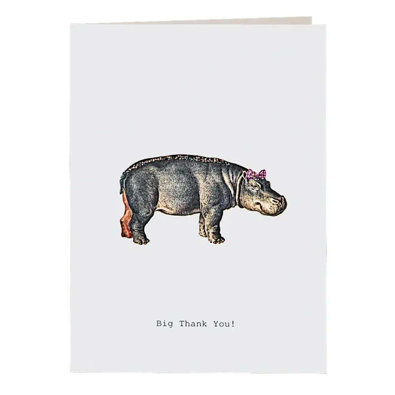 Thank You Hippo Glitter Greeting Card – 3.5" X 5" Folded 1