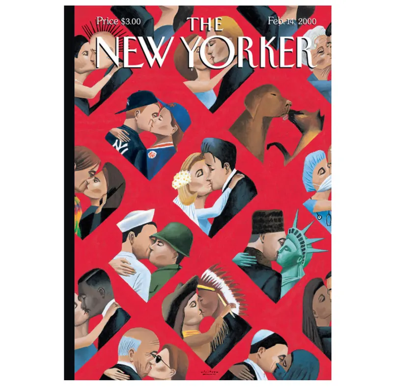 The New Yorker Valentine'S Note Card: Romantic Couple Kissing Illustration 1