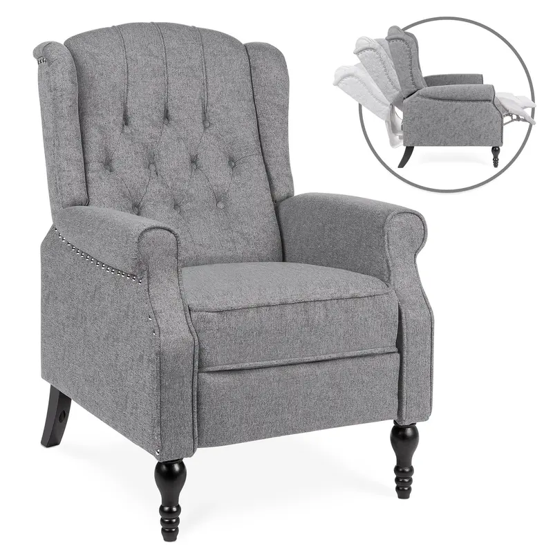 Tufted Wingback Recliner Armchair – Push-Back Mechanism & Decorative Nailhead Trim 2
