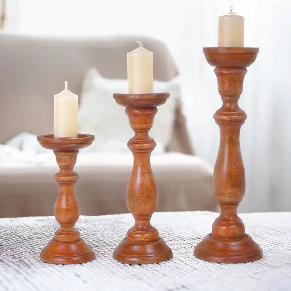 Tuli Earthy Brown Pillar Candle Holders – Set Of 3 By Mela Artisans 1