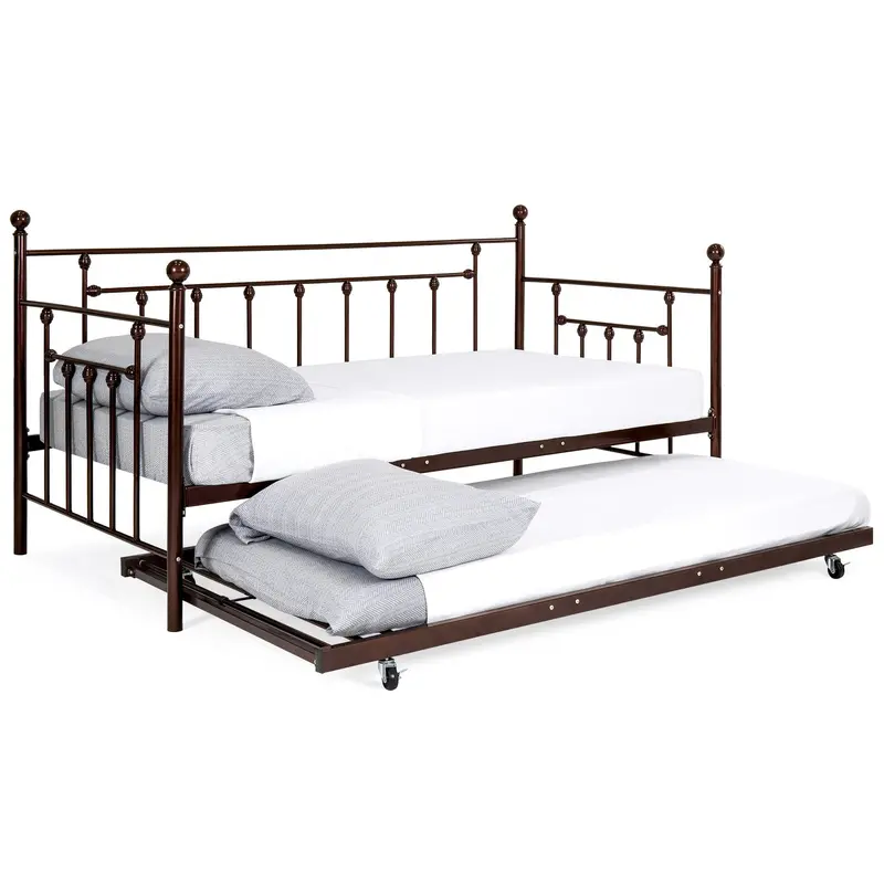 Twin-Size Trundle Bed Frame With Under-Bed Storage – Space-Saving Platform Design 1