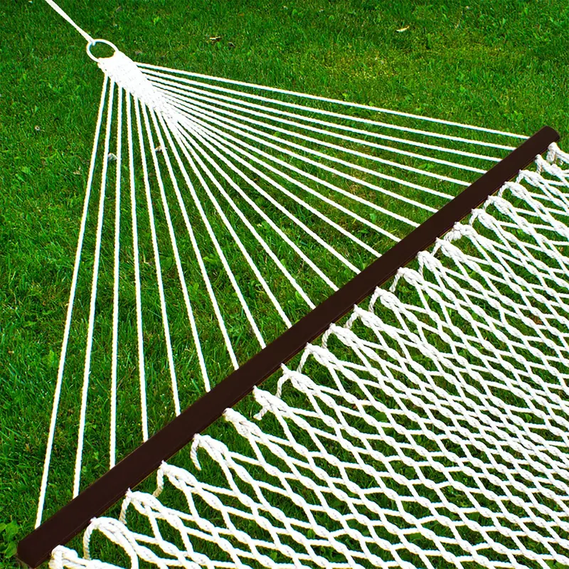 Two-Person Cotton Rope Hammock With Spreader Bars And Portable Carry Bag 1