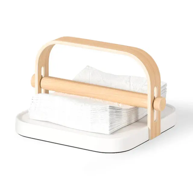 Umbra Bellwood Natural Wood And White Napkin Holder 1
