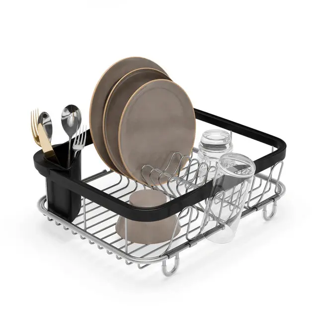Umbra Sinkin Multi-Function Dish Drying Rack In Black And Nickel Finish 1
