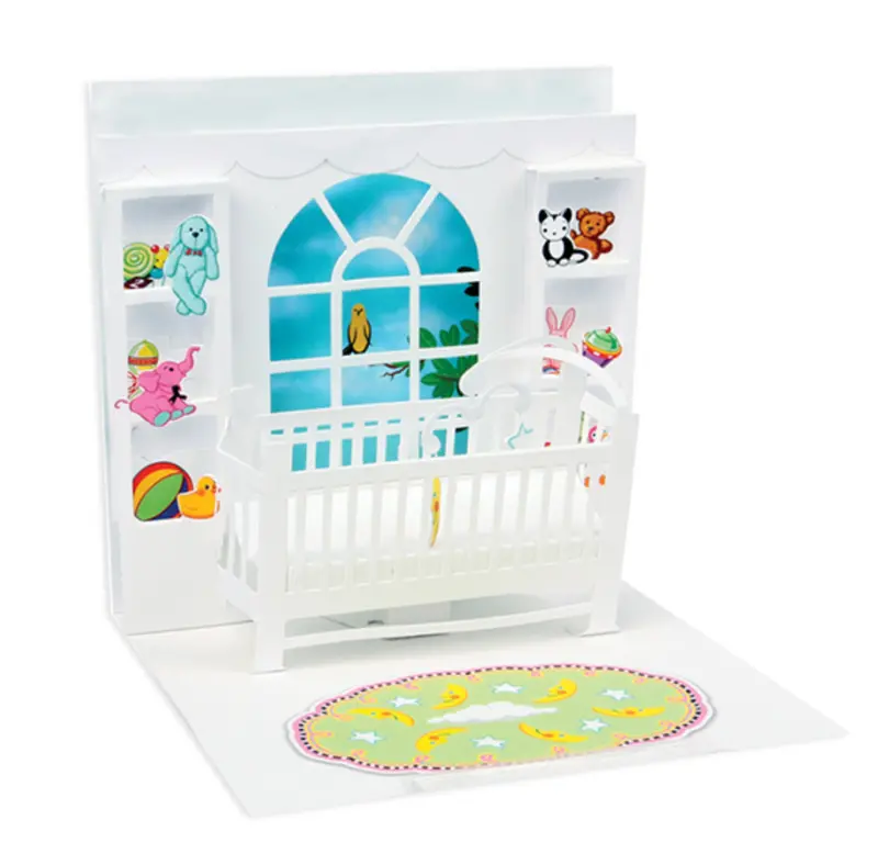 Up With Paper 3D Pop-Up Baby Shower Card With Crib Design 1