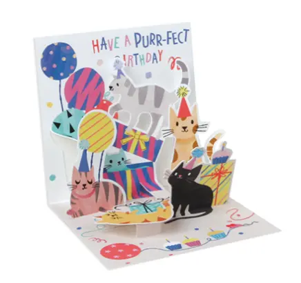 Up With Paper 3D Pop-Up Birthday Card: Party Cats Trinket Design – 3"X3" 1