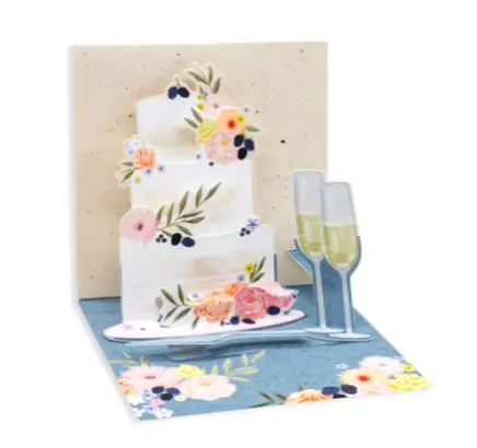 Up With Paper 3D Pop-Up Wedding Card: Fondant Cake Trinket – 3"X3" 1