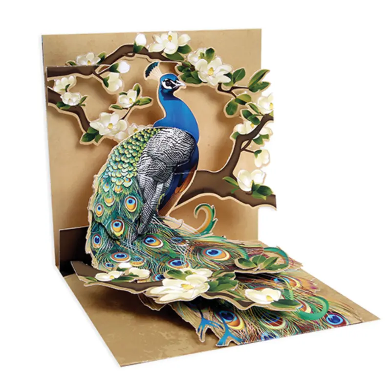 Up With Paper Peacock Feathers 3D Pop-Up Greeting Card 1
