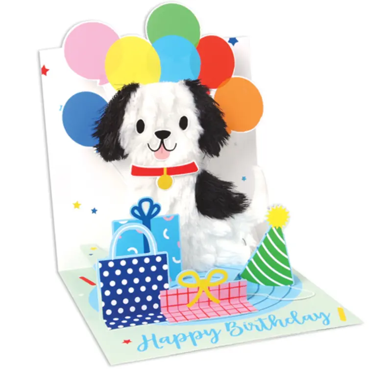 Up With Paper Puppy Balloons 3D Pop-Up Greeting Card 1