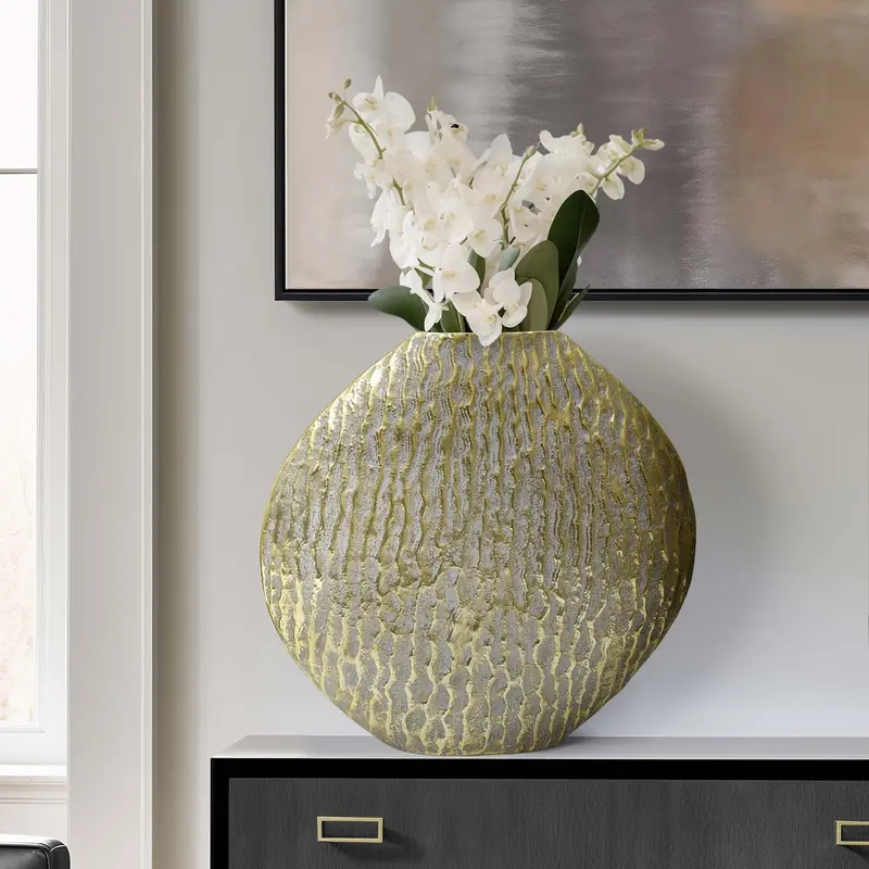 Utica Gold Metal Vase – Modern Decorative Accent By Blu/Sabavi Home 1