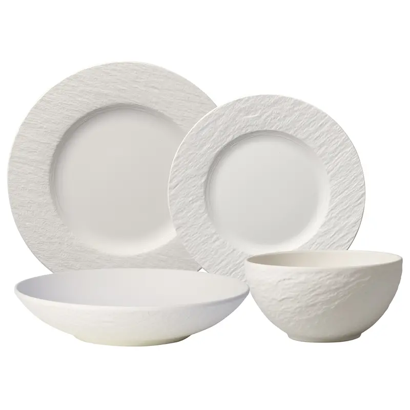 Villeroy & Boch Manufacture Rock Blanc 4-Piece Place Setting (Dinner Plate, Salad Plate, Bowl, Mug) 1