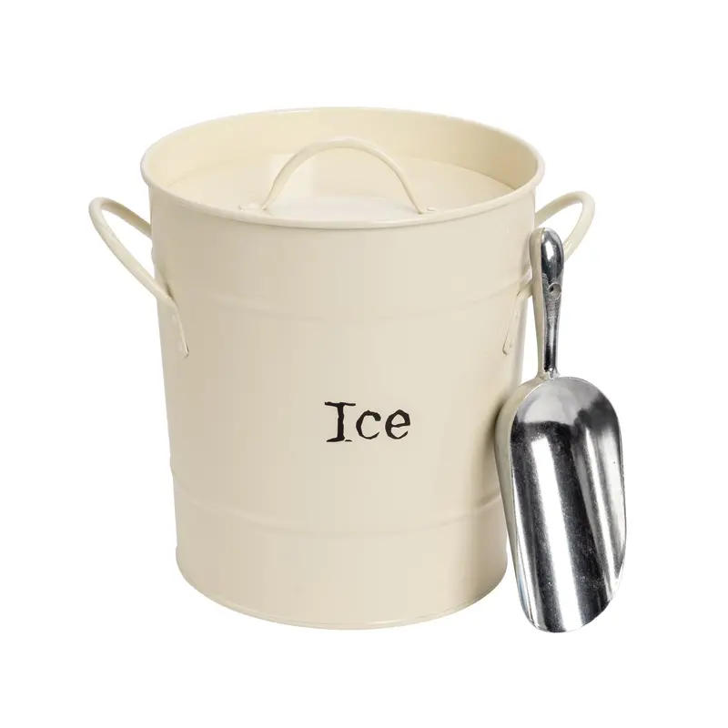 Vintage-Style Ice Bucket With Scoop – Stainless Steel & Wood Handle 1
