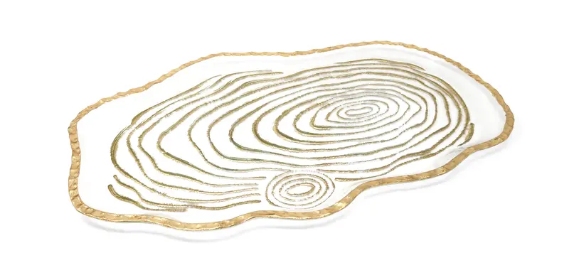 Vivience Gold-Grained Oval Glass Serving Tray 1