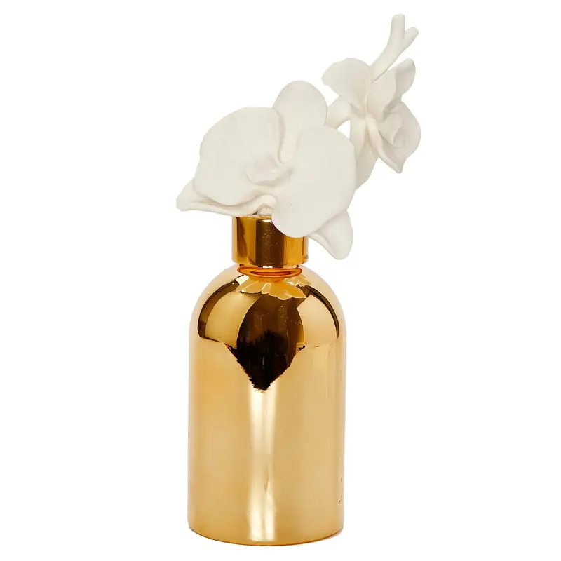 Vivience Gold-Trimmed Aromatherapy Diffuser With Floral Accent Design 1