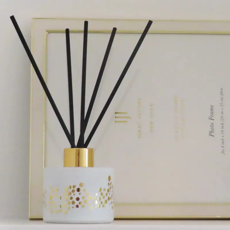 Vivience White Glass Diffuser Bottle With Gold Speckle Accent 1