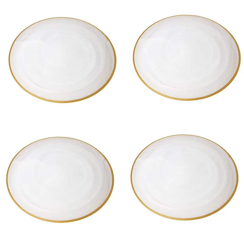 White Alabaster Charger Plates With Gold-Finished Rim – Set Of 4 1