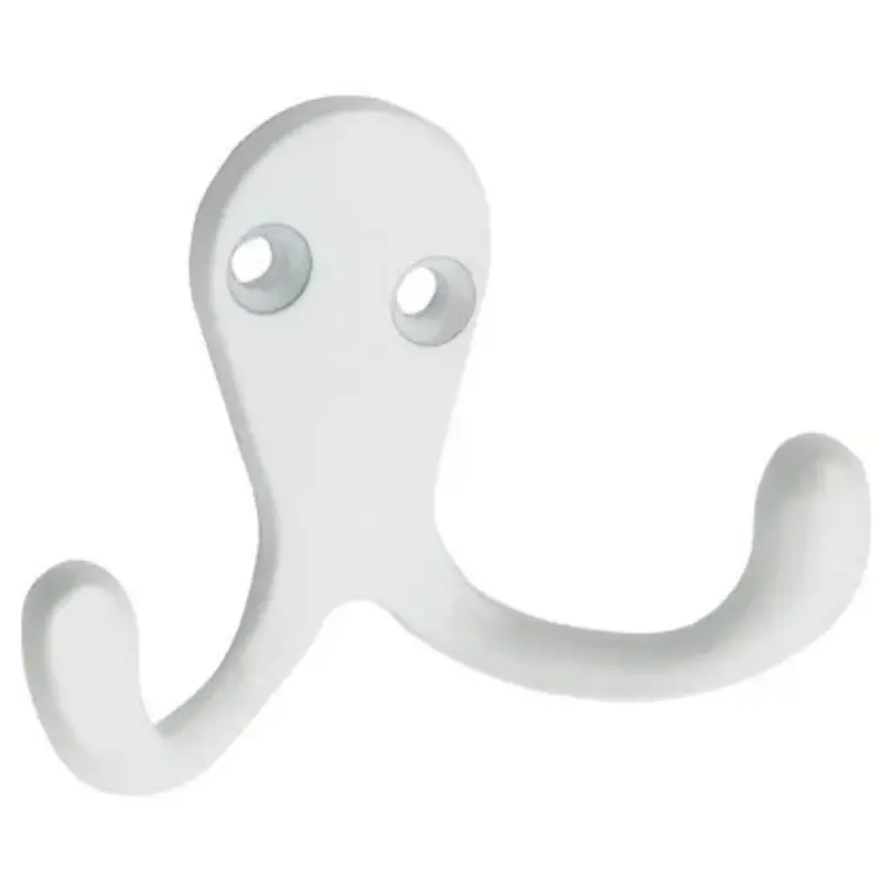 White Double-Prong Wall-Mount Clothing Hook – 2-Pack 1