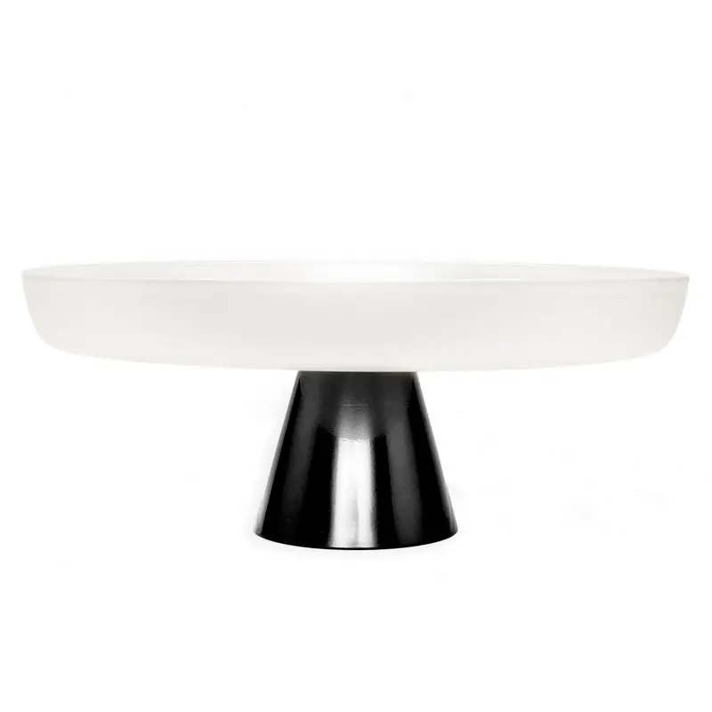 White Glass Tiered Cake Stand On Sleek Black Stem Base 1