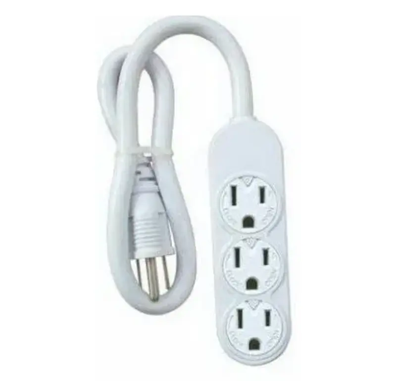 White Mini 3-Outlet Power Strip – 2-Foot Cord 1