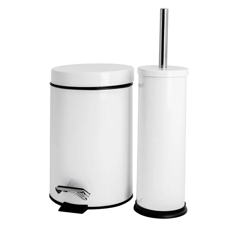 White Round Stainless Steel Toilet Brush And Disposal Bin 1