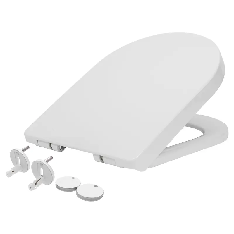 White Square Soft-Close Toilet Seat With Quiet-Closing Hinges 1