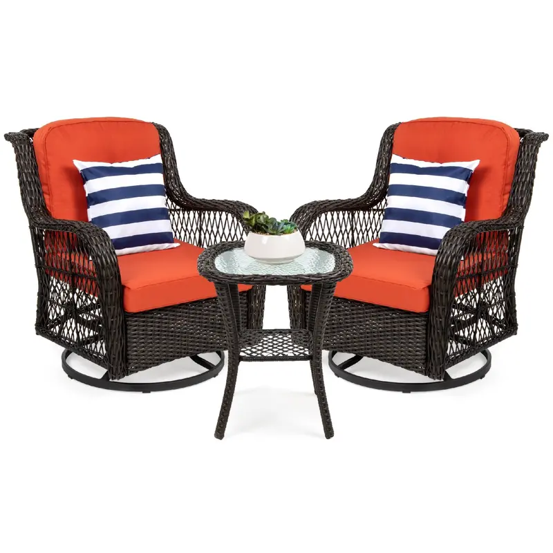 Wicker Bistro Set For Two: Swivel Rocking Chairs + Center Table – Patio-Ready Design 2