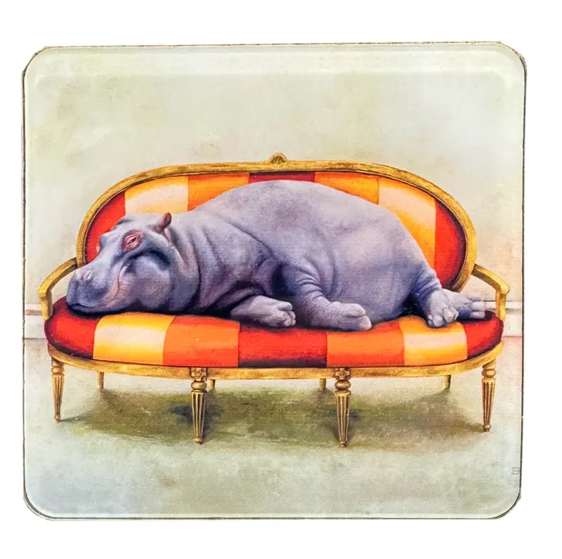Wildlife At Leisure Hippo-Themed Coaster Set – 4-Piece Illustrated Set 1