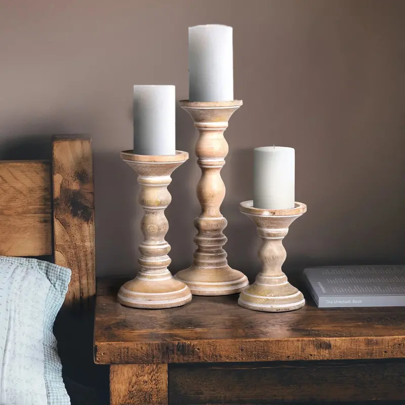 Willow Rustic White Pillar Candle Holders – Set Of 3 By Mela Artisans 1