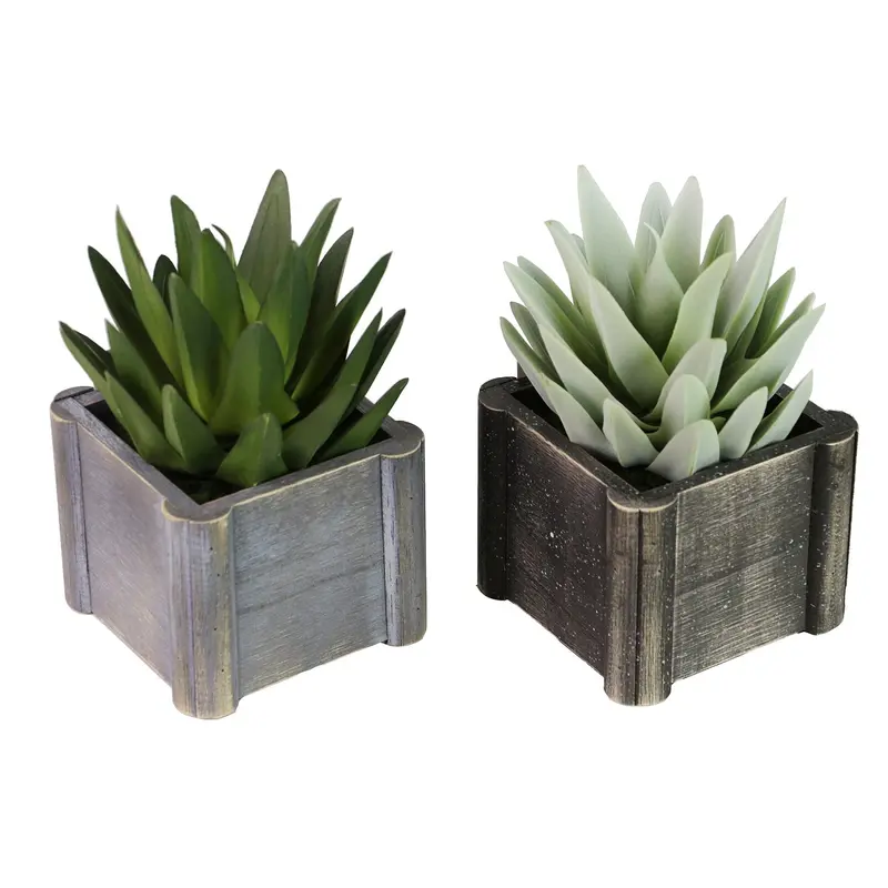 Wooden Planter With Assorted Artificial Succulents 1