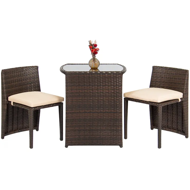 Woven Outdoor Bistro Set – 3-Piece With Tempered Glass Table 1