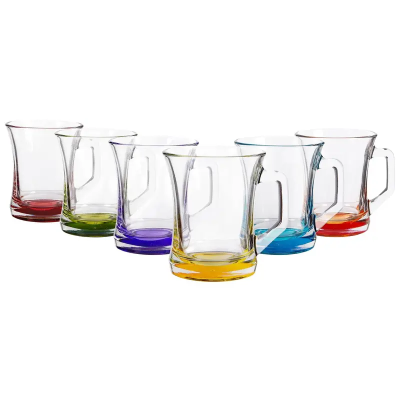 Zen+ Colored-Bottom Glass Coffee Mugs – 225Ml, Set Of 6 1