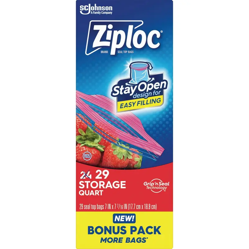 Ziploc Pinch & Seal Quart Storage Bags – Stay-Open Design, 29-Count 1