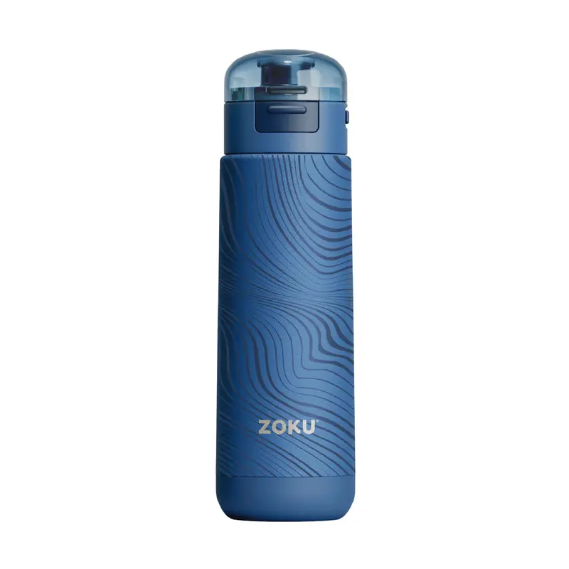 Zoku Flip-Top 18 Oz Vacuum-Sealed Sports Bottle – Blue Wave Design 1