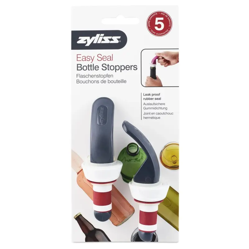 Zyliss Easy-Seal Reusable Bottle Stopper Set – Two-Airtight Silicone-Tipped Stoppers 1
